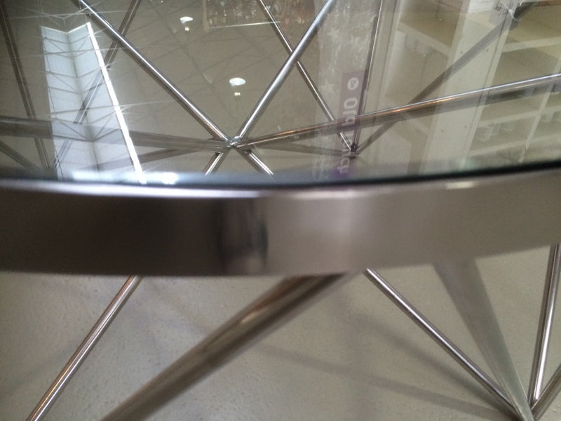 Couchtisch Silber Glas-Metall, Beistelltisch verchromt Metall und Glas, Durchmesser 80 cm