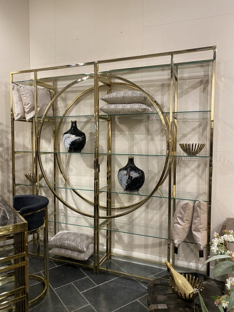 Regal Gold, Glasregal Metall, Regal Metall Glasplatte, Bücherregal Gold, Breite 120 cm