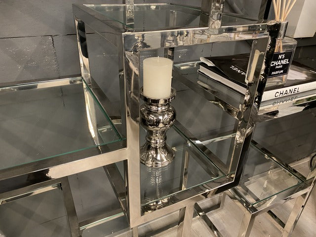 Metall Regal Silber, Regal Silber, Glas Regal verchromt, Bücherregal Silber, Höhe 220 cm