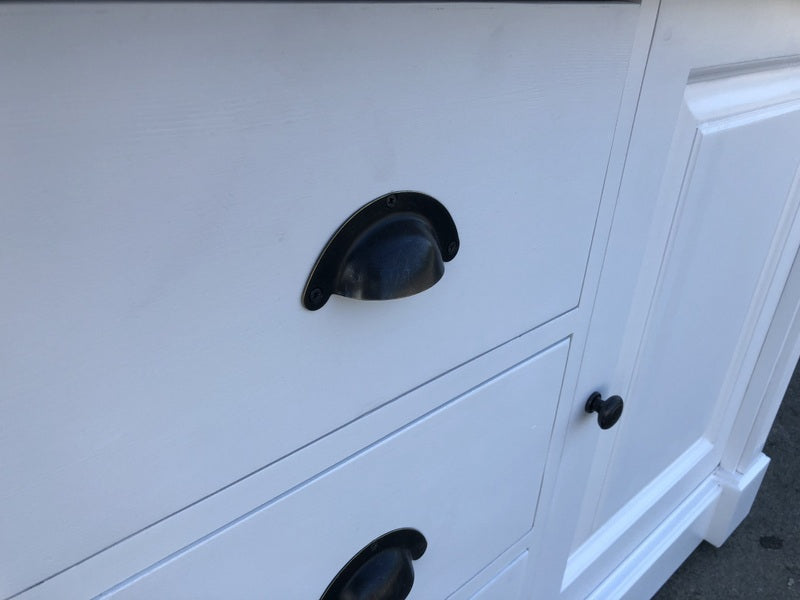 Waschtisch weiß-Silber Massivholz, Waschtisch verzinkte Tischplatte Landhausstil, Badmöbel Landhaus, Breite 150 cm