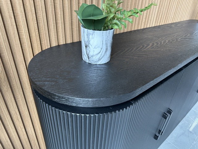 Sideboard schwarz oval, Anrichte oval schwarz, Länge 180 cm