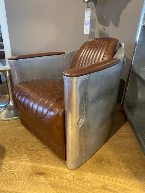 Sessel Aircraft, Ledersessel braun, Sessel Silber-braun