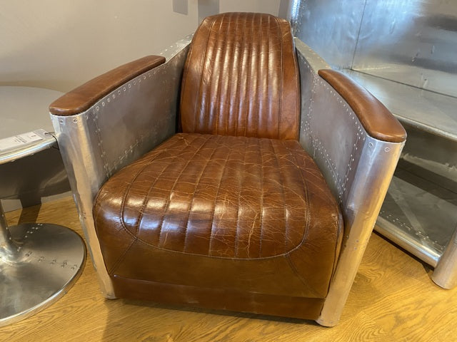 Sessel Aircraft, Ledersessel braun, Sessel Silber-braun