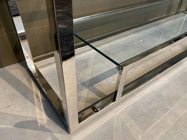 Glaskonsole verchromt, Konsole Silber, Wandtisch Silber, Konsole Metall Silber, Breite 150 cm
