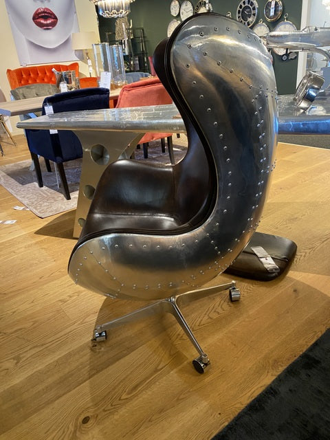 Sessel Aluminium, Drehsessel braun, Ohrensessel Industriedesign, Sessel Aircraft braun-Silber