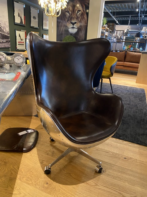 Sessel Aluminium, Drehsessel braun, Ohrensessel Industriedesign, Sessel Aircraft braun-Silber