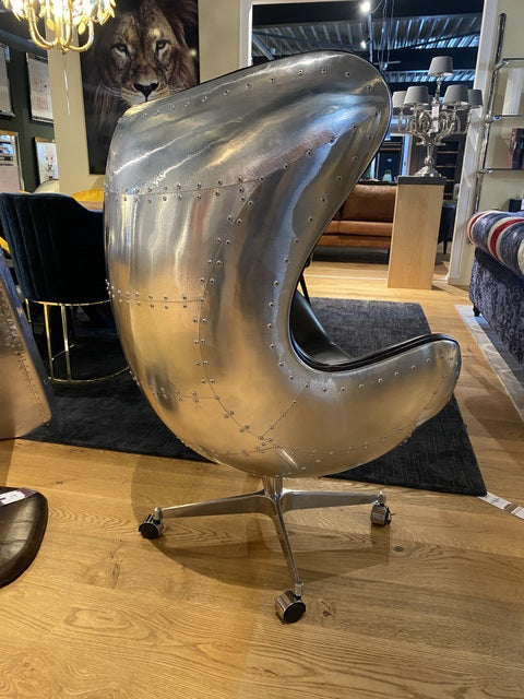 Sessel Aluminium, Drehsessel braun, Ohrensessel Industriedesign, Sessel Aircraft braun-Silber