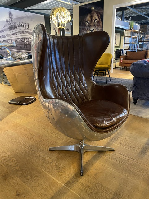 Sessel Aluminium, Drehsessel Cognac, Ohrensessel Industriedesign, Sessel Aircraft cognac-Silber