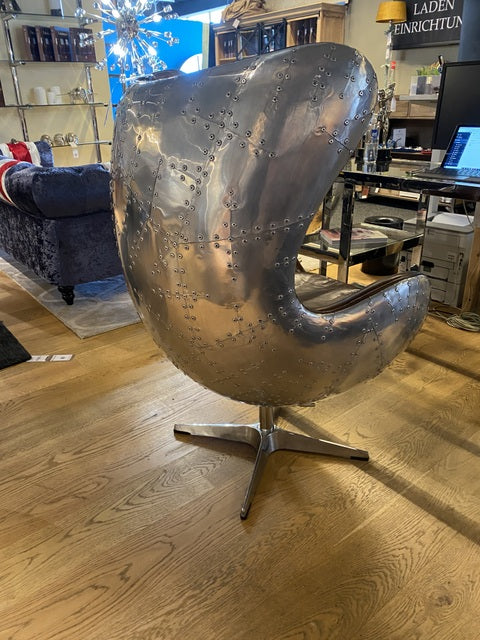 Sessel Aluminium, Drehsessel Cognac, Ohrensessel Industriedesign, Sessel Aircraft cognac-Silber