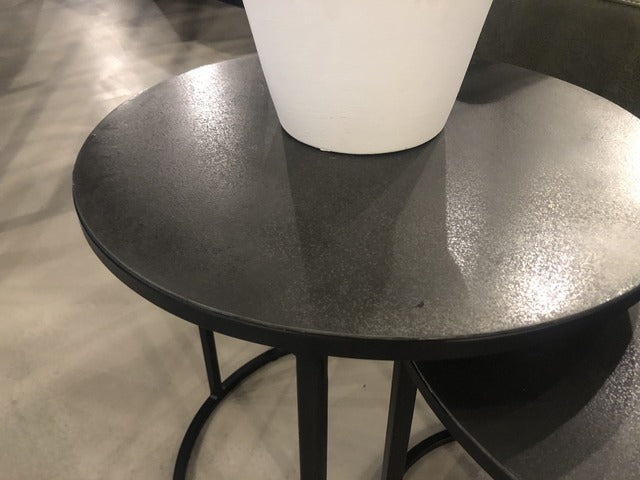 Beistelltisch rund grau,  2er Set runder Beistelltisch, Beistelltisch grau-schwarz, Durchmesser 41-49 cm