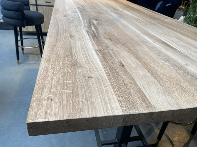 Bartisch Eiche massiv, Bartisch Metallgestell schwarz, Breite 220 cm