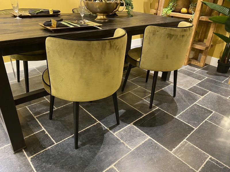 Stuhl grün, Stuhl rund gepolstert, runder Stuhl grün-schwarz