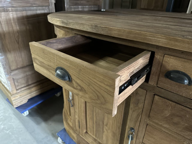 Sideboard abgerundete Ecken Teak Massivholz, Anrichte abgerundete Ecken Teak Landhaus, Breite 220 cm