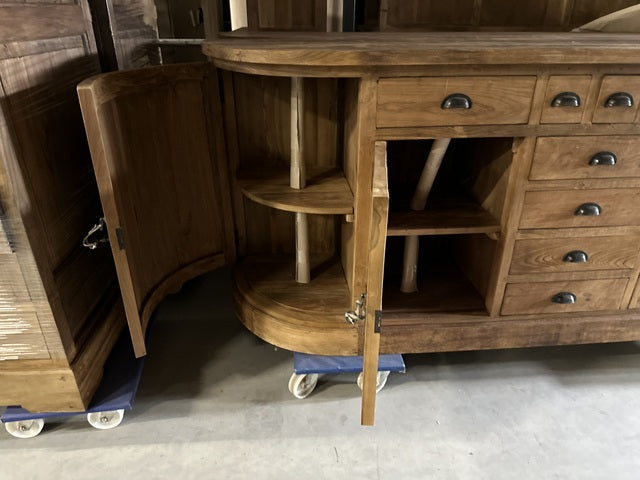 Sideboard abgerundete Ecken Teak Massivholz, Anrichte abgerundete Ecken Teak Landhaus, Breite 220 cm