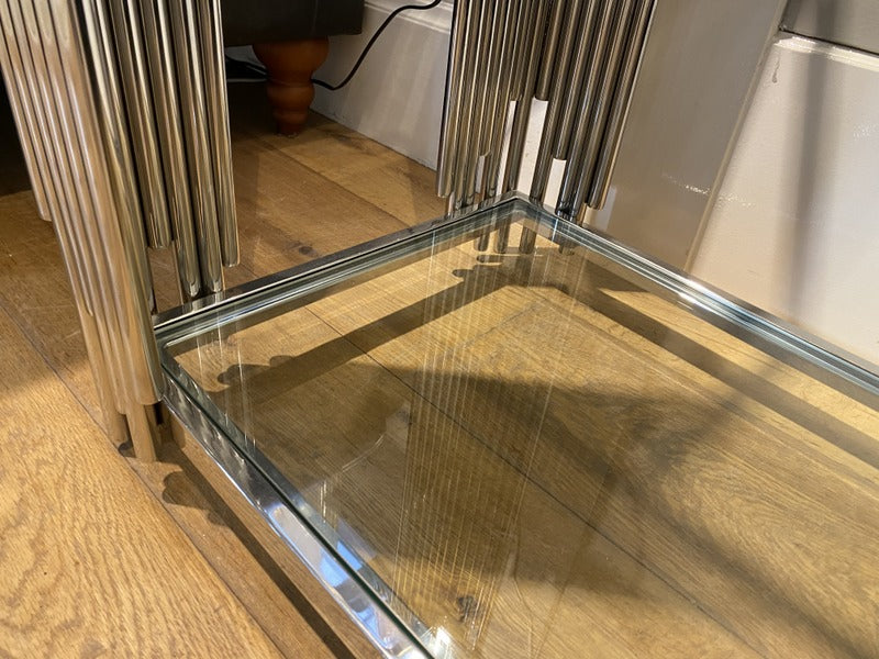 Konsole Silber, Wandtisch Glas-Metall verchromt, Konsole verchromt, Breite 130 cm