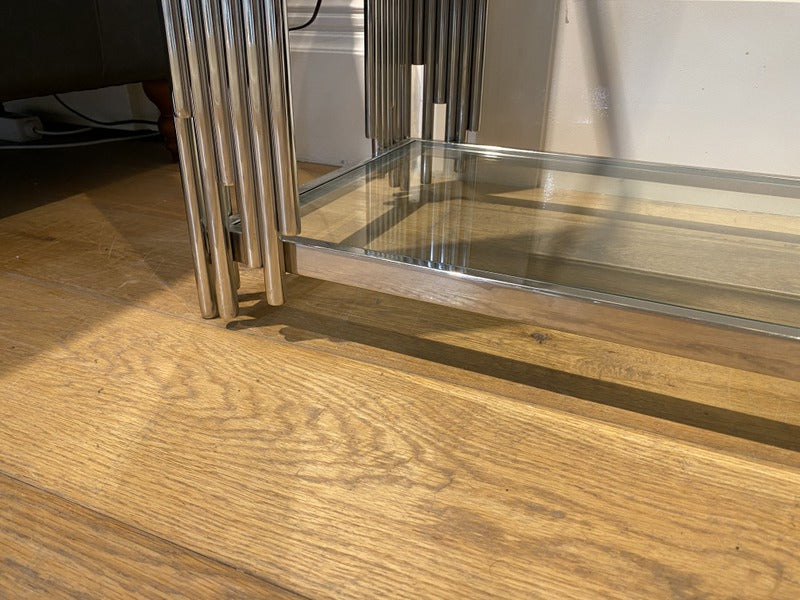 Konsole Silber, Wandtisch Glas-Metall verchromt, Konsole verchromt, Breite 130 cm