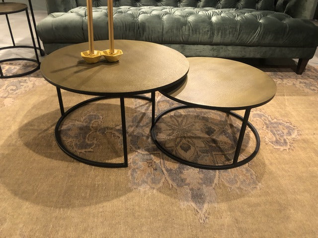 Couchtisch rund Gold antik, 2er Set runder Couchtisch, Couchtisch, Durchmesser 59-70 cm