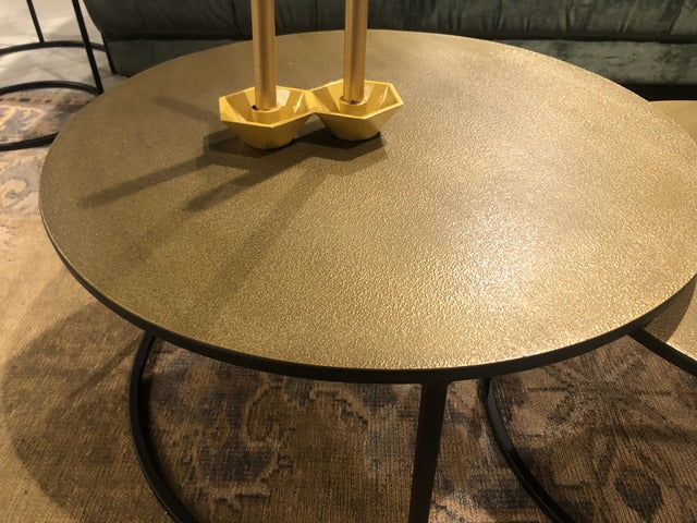 Couchtisch rund Gold antik, 2er Set runder Couchtisch, Couchtisch, Durchmesser 59-70 cm