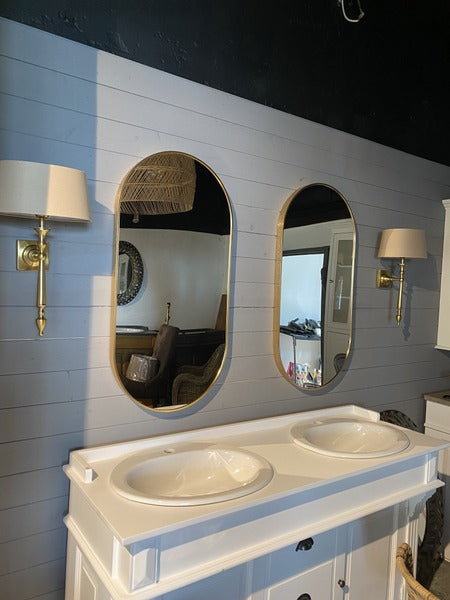 Wandleuchte Gold,  Wandlampe mit Lampenschirm taupe, Lampenschirm taupe oval