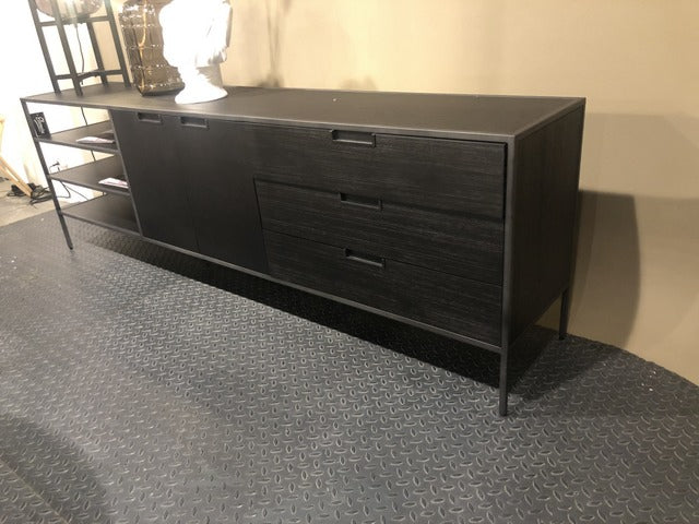 Sideboard schwarz, Anrichte schwarz, Sideboard Metall Holz schwarz, Breite 220 cm