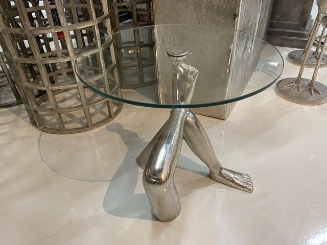 Beistelltisch Silber, runder Beistelltisch Glas Tischplatte, Durchmesser 60 cm