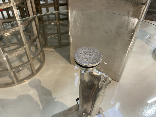 Beistelltisch Silber, runder Beistelltisch Glas Tischplatte, Durchmesser 60 cm