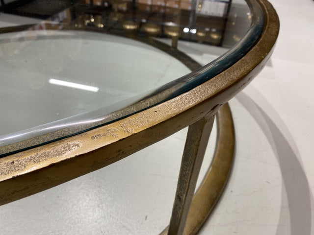 Runder Couchtisch Gold, Glastisch rund, Couchtisch rund Glas Tischplatte, Durchmesser 123 cm