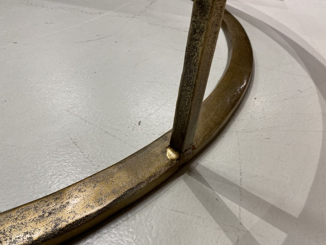 Runder Couchtisch Gold, Glastisch rund, Couchtisch rund Glas Tischplatte, Durchmesser 123 cm