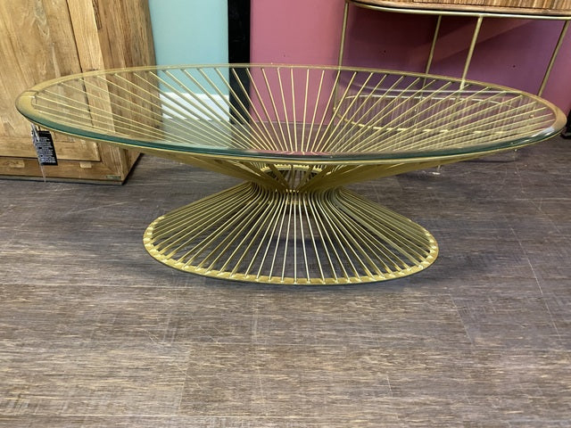 Couchtisch Gold, ovaler Couchtisch Gold, Breite 138 cm