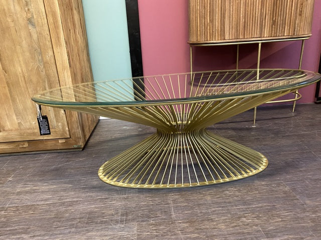 Couchtisch Gold, ovaler Couchtisch Gold, Breite 138 cm