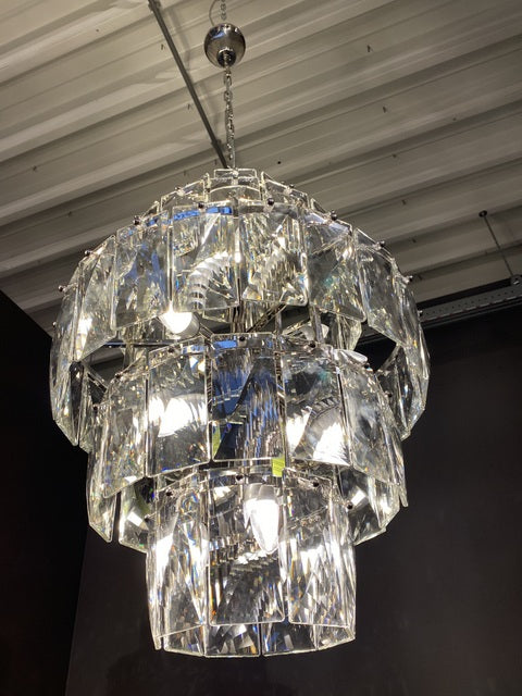 Pendelleuchte Silber, Hängelampe Glas, Durchmesser 52 cm