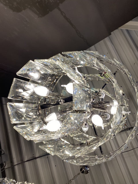 Pendelleuchte Silber, Hängelampe Glas, Durchmesser 52 cm