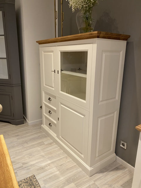 Higboard weiß Landhaus, Schrank weiß Landhaus, Geschirrschrank weiß Landhausstil, Höhe 154 cm