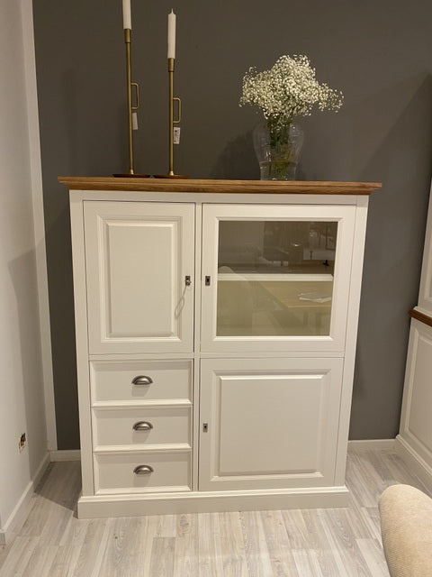 Higboard weiß Landhaus, Schrank weiß Landhaus, Geschirrschrank weiß Landhausstil, Höhe 154 cm