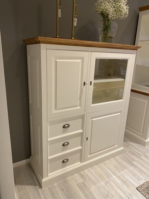 Higboard weiß Landhaus, Schrank weiß Landhaus, Geschirrschrank weiß Landhausstil, Höhe 154 cm