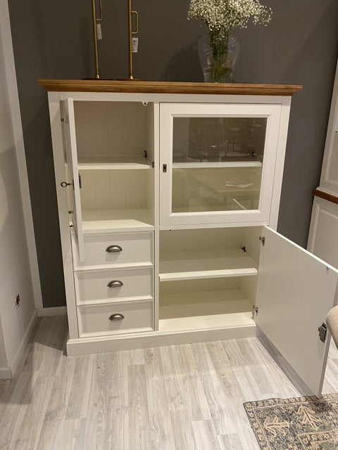 Higboard weiß Landhaus, Schrank weiß Landhaus, Geschirrschrank weiß Landhausstil, Höhe 154 cm