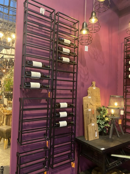 Weinregal schwarz, Wandweinregal Metall schwarz, Weinregal schwarz für 8 Flaschen, Breite 36 cm