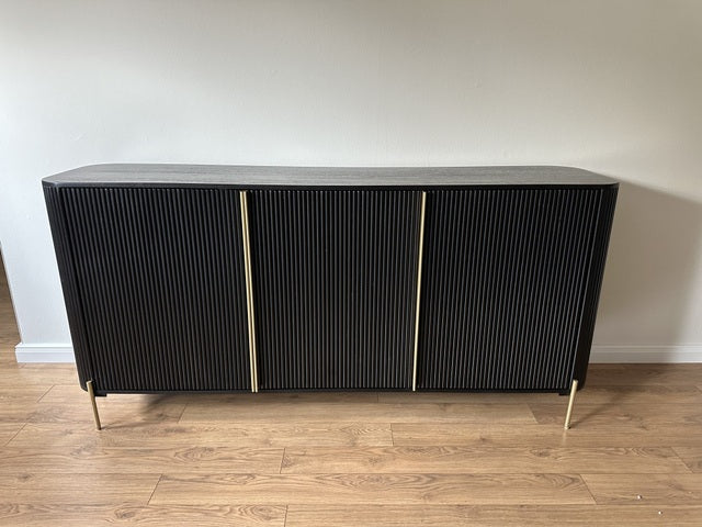 Sideboard schwarz-Gold Massivholz, Anrichte schwarz Holz, Sideboard Holz schwarz, Breite 180 cm