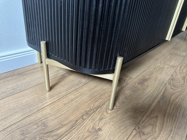 Sideboard schwarz-Gold Massivholz, Anrichte schwarz Holz, Sideboard Holz schwarz, Breite 180 cm