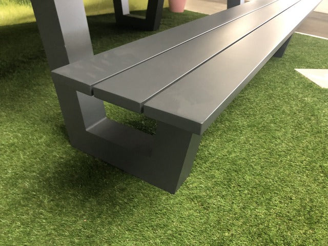 Gruppensitzbank anthrazit, Sitzgruppe Aluminium anthrazit, Picknick Sitzgruppe anthrazit, Gartentisch mit Bank anthrazit, Picknickbank anthrazit, Breite 220 cm