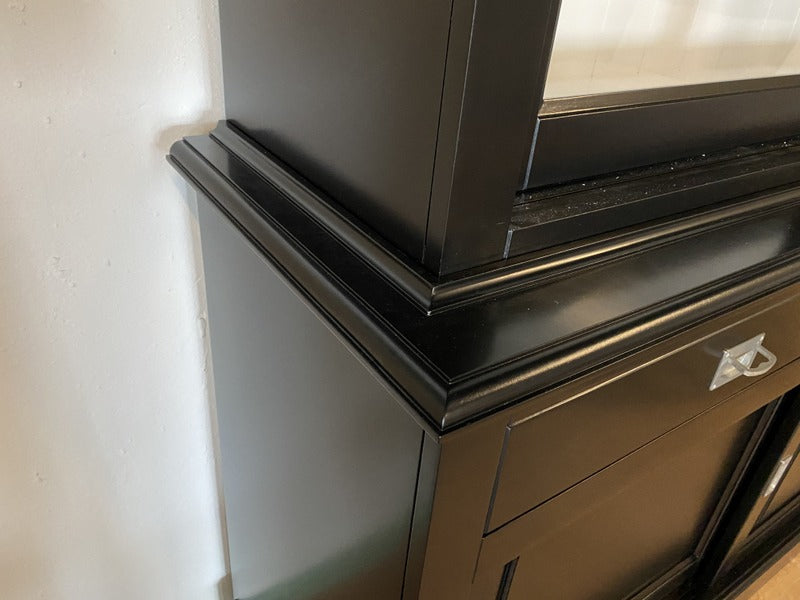 Vitrine schwarz-weiß, Geschirrschrank schwarz, Schrank schwarz Landhaus, Breite 230 cm