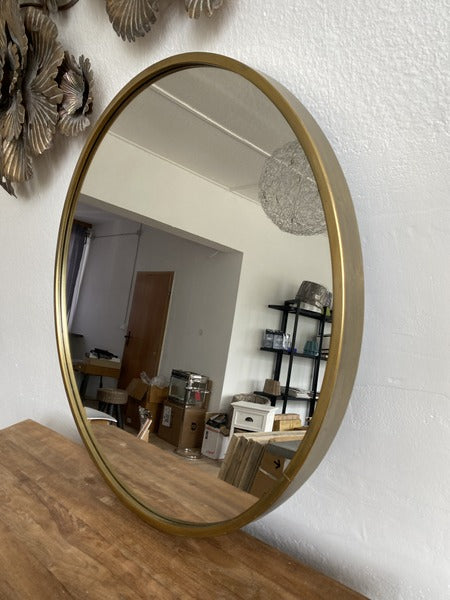 Spiegel rund Farbe Bronze, Wandspiegel rund Gold-Antik, Durchmesser 80 cm