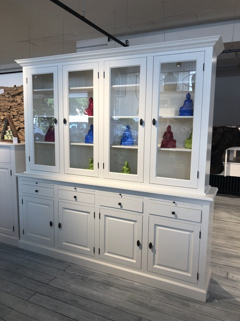 Vitrinen weiß Landhausstil,  Wohnzimmerschrank weiß Landhaus, Buffetschrank weiß, Breite 230 cm