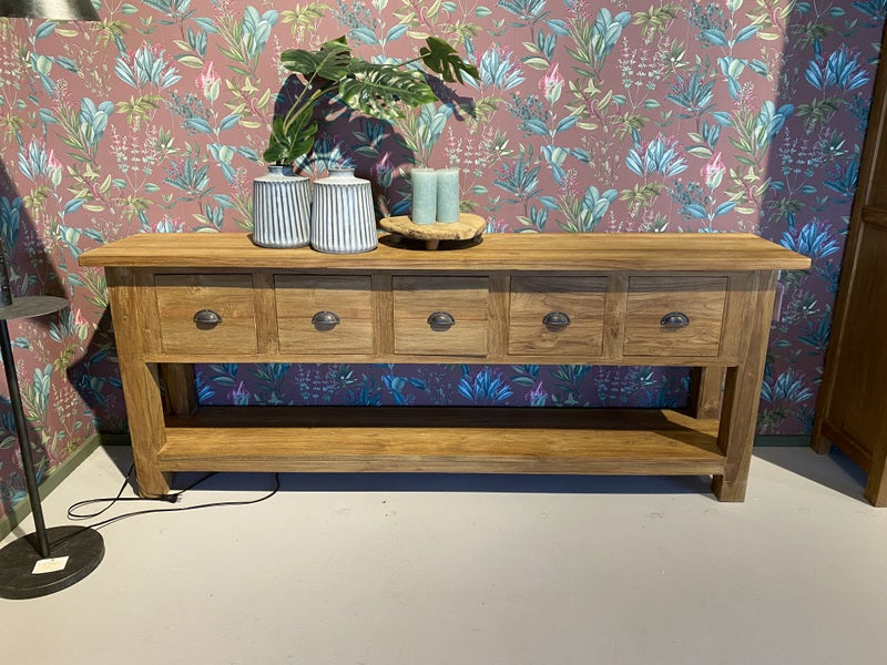 Konsole Teakholz, Anrichte Massivholz, Wandtisch Holz, Breite 200 cm