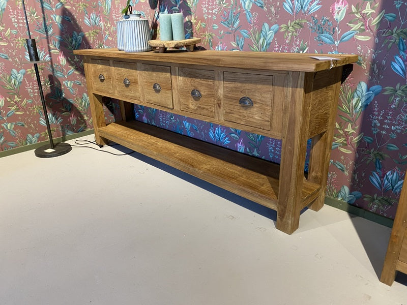 Konsole Teakholz, Anrichte Massivholz, Wandtisch Holz, Breite 250 cm