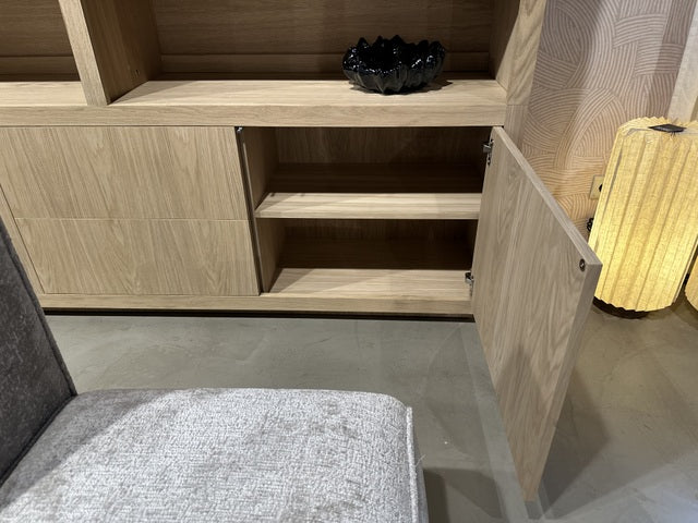 Schrank modern Farbe Naturholz, Schrank Naturholz mit vier Türen und zwei Schubladen, Wohnzimmerschrank Naturholz, Breite 200 cm