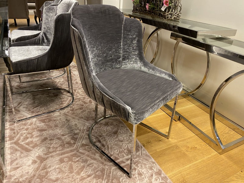 Stuhl grau-Silber, Stuhl verchromtes Gestell