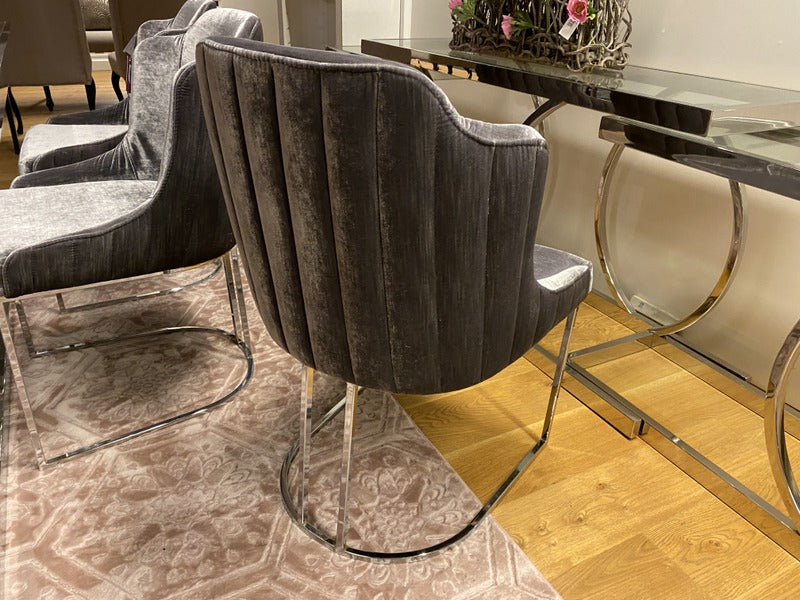 Stuhl grau-Silber, Stuhl verchromtes Gestell