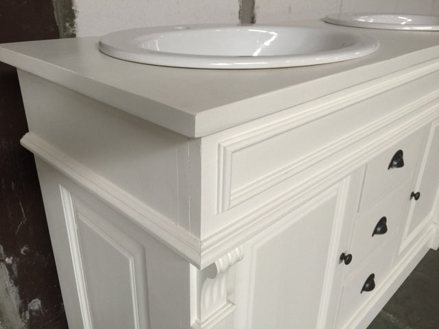 Waschtisch weiß Massivholz, Waschtisch weiß-braun im Landhausstil, Breite 150 cm