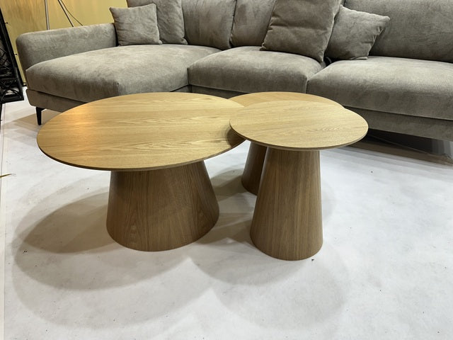 Couchtisch rund Naturholz, 3-er Set runder Couchtisch Eiche furniert, Durchmesser 45-80 cm